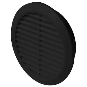 Black Louvred Wall Vent Grille with Flyscreen for 100 mm / 4" Round Wall Outlet - Air Ventilation Duct Cover with Flange