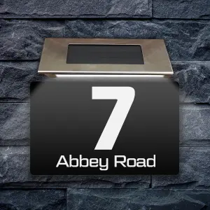 Personalised Aluminium House Plaque with Solar Light Customised with Your House Number and Street Name 280 x 160mm Black