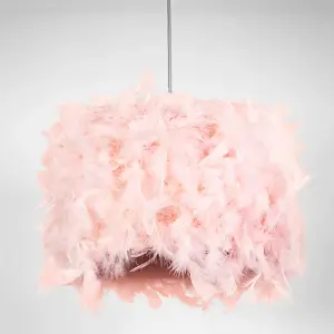 Modern Designer Real Pink Feather Drum Lamp Shade with Inner Cotton Lining