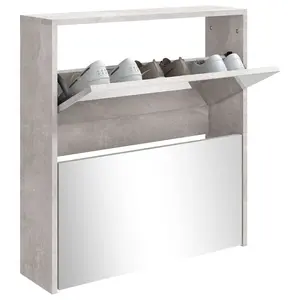 Berkfield Shoe Cabinet with Mirror 2-Layer Concrete Grey 63x17x67 cm