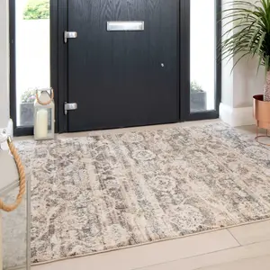 Neutral Beige Distressed Diamond Soft Living Area Rug 160x230cm