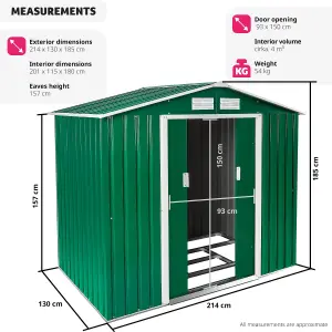 Shed with Gable Roof - steel, foundation included, 214 x 130 x 185 cm - green/white