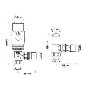 GoodHome Polished White Angled Thermostatic Radiator valve & lockshield (Dia)15mm x ½"