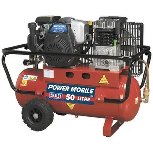 50 Litre Belt Drive Air Compressor - 4hp Petrol Engine - Twin Gauge & Air Outlet