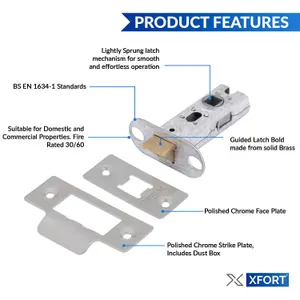 XFORT 4 Pack 65mm Satin Chrome Tubular Latch, Mortice Door Latch