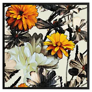 Orange flower print (Picutre Frame) / 20x20" / White