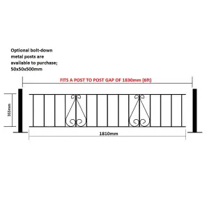 CLEVE Metal Scroll Garden Railing Panel 1830mm GAP x 355mm High CLZP06