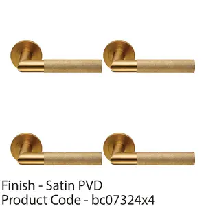 4 PACK - PAIR Knurled Round Bar Door Handle on Round Rose Concealed Fix Satin Brass