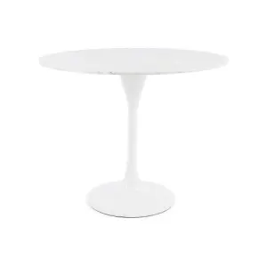 Tulip Set - Marble Medium Circular Table and Four Chairs with Textured Cushion Olive