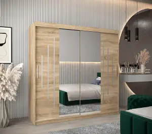 York I Mirrored Sliding Door Wardrobe in  Oak Sonoma 2000mm (H)2000mm (W) 620mm (D) - Stylish and Spacious Storage Solution