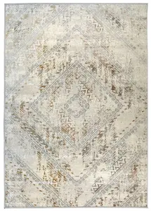 Abstract Collection Vintage Design Rug in Cream and Ochre  D176F