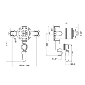 ENKI Downton Chrome White Traditional Brass Thermostatic Twin Shower Valve 1/2"