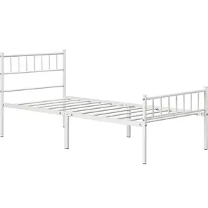 Minimalist Metal Bed Frame with Slatted Headboard White / Single (3')