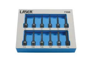 Laser Tools 7398 12pc 1/4" Drive Star/Torx Impact Socket Bit Set - T5-T40