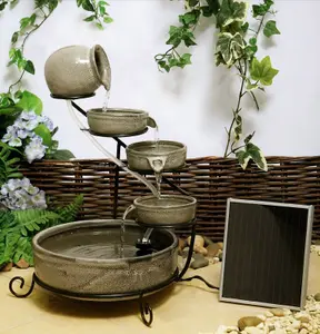 Primrose Earthenware Solar Powered Water Feature Fountain with Battery Backup & LED Lights 55cm