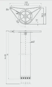 Adjustable table, worktop leg 60 x 710 - black