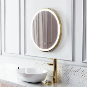 Nes Home Touch Sensor Bathroom LED Mirror Demister 600mm Brushed Brass