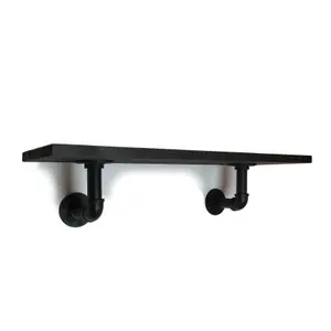 Solid Pine Rustical Shelf Black Ash Black Industrial Pipe Bracket 20x60cm