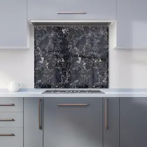 Black Quartz Effect Premium Glass Kitchen Splashback W700mm x H650mm