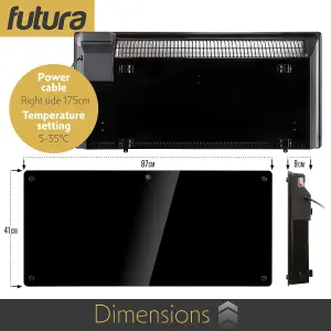 Futura Electric 2000W WIFI Glass Radiator Panel Heater Black Wall Mounted or Floor Standing Bathroom Safe, Timer and Thermostat