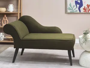 Left Hand Fabric Chaise Lounge Olive Green BIARRITZ