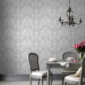 Superfresco Easy Como Silver glitter effect Damask Embossed Wallpaper Sample