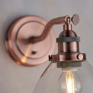 Dimmable LED Wall Light Aged Copper & Glass Shade Adjustable Industrial Fitting