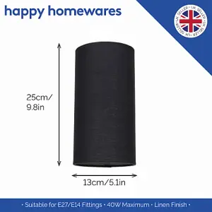 Contemporary and Stylish Jet Black Linen Fabric Tall Cylindrical 25cm Lamp Shade