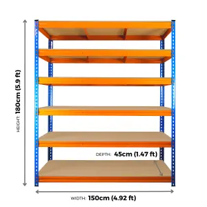 6 Tier ULTRA HEAVY DUTY Storage Racking 1800h x 1500w x 450d mm 350kg