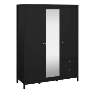 Madrid  Wardrobe with 2 doors + 1 mirror door + 2 drawers Matt Black