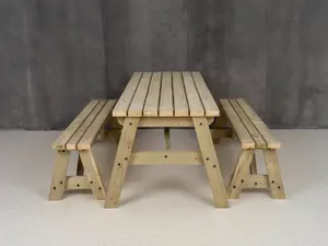 Victoria Space Saving Picnic Table Benches Set (7ft, Natural finish)