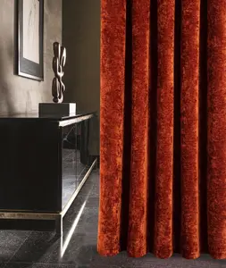 Home Curtains Camden Luxury Crushed Chenille Lined Blackout 90w x 90d" (229x229cm) Terracotta Pencil Pleat Curtains (PAIR)