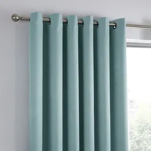 Polyester Room Darkening Grommet / Eyelet Curtain Pair Blue / Width 117 x Drop 137 cm