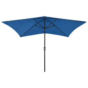 Berkfield Parasol with LEDs and Steel Pole Azure Blue 2x3 m