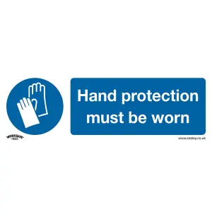 Mandatory Hand Protection Safety Sign - Rigid Plastic 300x100mm Warning Sign