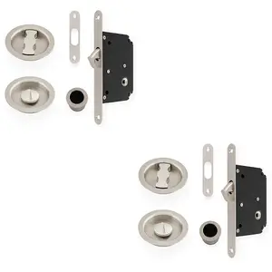 2 PACK - Sliding Pocket Door Lock & Latch Set - Satin Nickel Rounded Forend Finger Pull