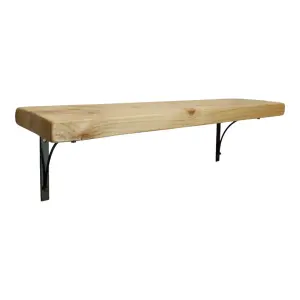 Solid Wood Handmade Rustical Shelf Primed 175mm 7 inch with Black Metal Bracket BOW Length of 100cm