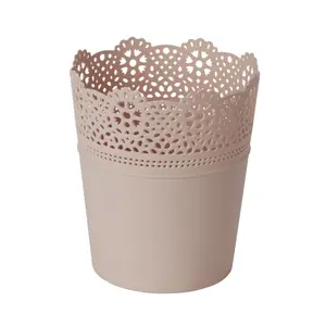 GoodHome Peach whip Plastic Lace Circular Plant pot (Dia) 13.7cm, (H)15.5cm, 1.5L