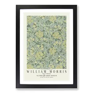 Jasmine-Jade Jasmine with Border by William Morris - Picture Frame Painting Black / 36cm H x 27cm W x 2cm D