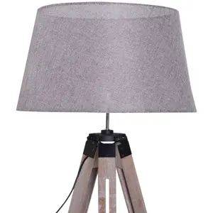 HOMCOM Tripod Floor Lamp Freestanding Bedside Light with Fabric Shade Grey