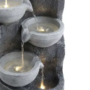 4-Tier Solar Powered Garden Water Fountain Rockery Decor with Warm Light 62cm H