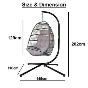 Alivio Hanging Egg Chair Basket Chair with Cushion Swing Egg Chair for Indoor Outdoor Patio Garden 202 x 129 x 68cm