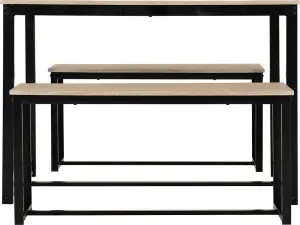 Lincoln Dining Table and 2 Bench Set Sonoma Oak Effect and Black