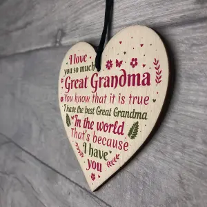 Red Ocean Great Grandma Ornament Wooden Heart Christmas Gift Grandma Announcement Plaque Birthday Keepsake