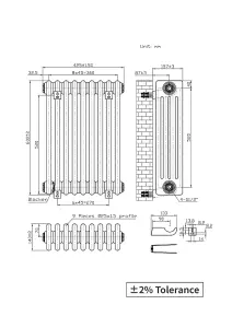 Right Radiators 600x425 mm Horizontal Traditional 4 Column Cast Iron Style Radiator White