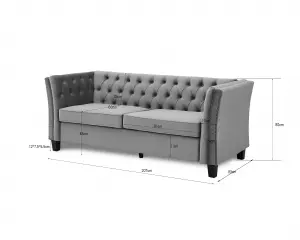 Chelsea Velvet Fabric 3 Seater Sofa, Light Grey