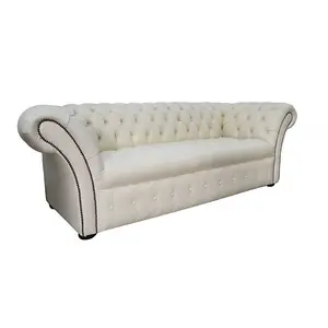 Chesterfield 3 Seater Buttoned Seat Cream Real Leather Sofa Bespoke In Balmoral Style