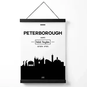 Peterborough Black and White City Skyline Medium Poster with Black Hanger