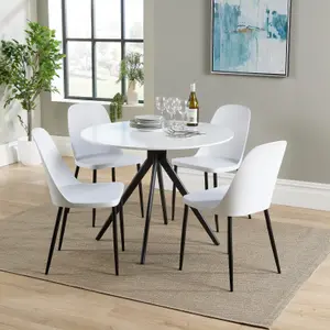 Core Products Aspen White 100cm Round Dining Table with 4 White Plastic Duo Design Chairs