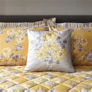 Dunelm Ashbourne Grey Cushion, Shabby Chic, Yellow, Ochre